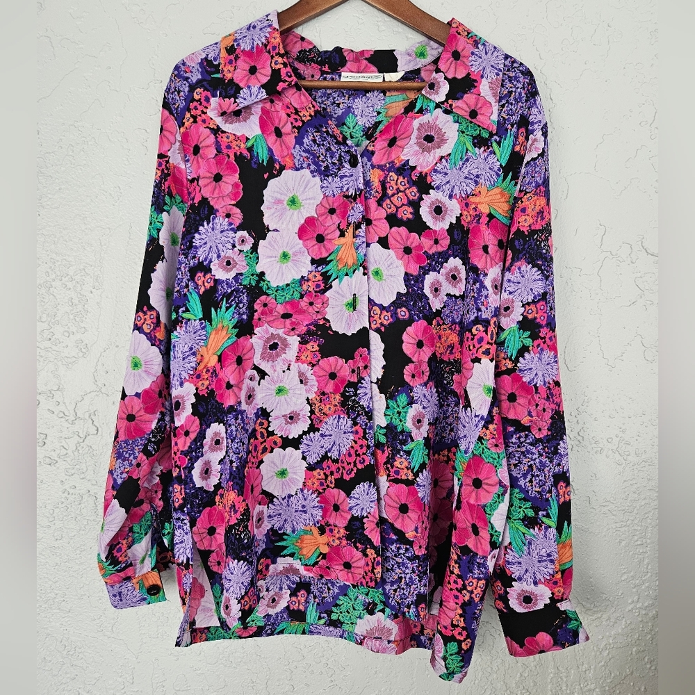 Patchington Womens M Tunic FLORAL MATURE pink Violet Feminine Work Career Wear